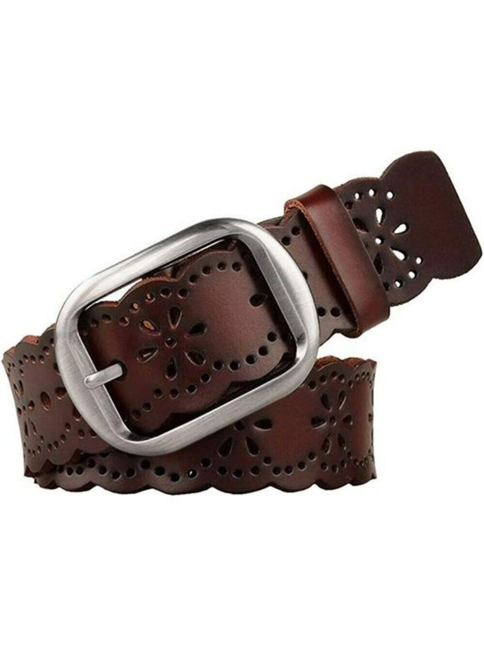 Womens Wide Leather Belt Hollow Flower Western Boho Jeans Pants Waist Belt